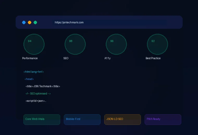 Web development performance scores, SEO-optimised website Pune